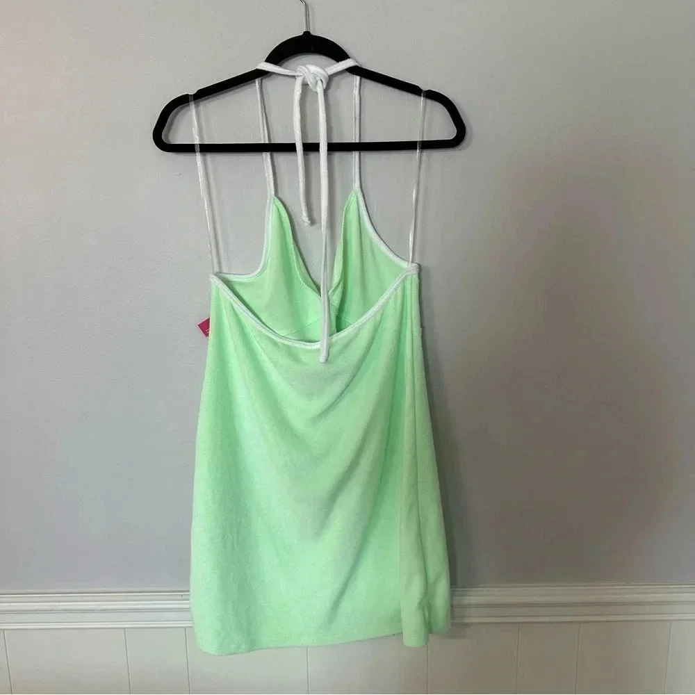 Xhilaration Juniors Neon Green Terry Cloth Halter Top Swim Dress Sz L (8-10) NWT